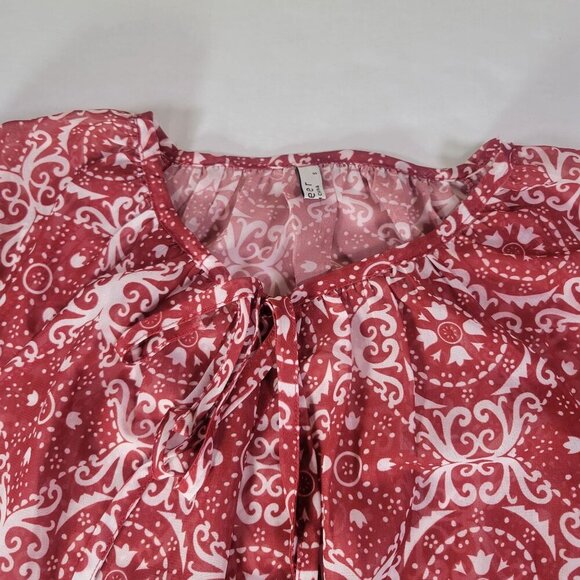 SoTeer Red & White Patterned Long Sleeve Tunic Peasant Blouse Size S - Picture 2 of 8